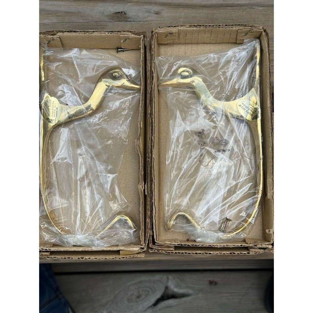 NEW Vintage Brass Goose/Duck Head Coat Hooks Set Of 2 MCM In Box 7” X 4”